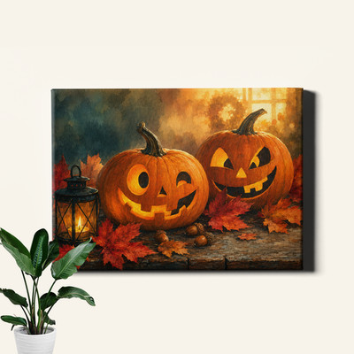 Halloween Pumpkin Still Life Warm Glow Framed Wall Decor 24x16inch