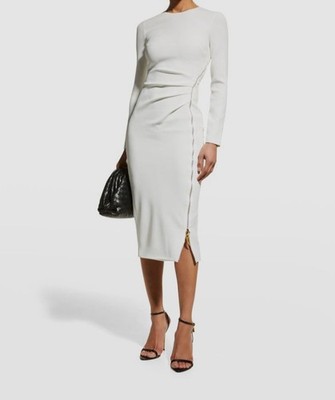 $1278 Roberto Cavalli Women's White Side-Zip Pleated MIDI Dress Size 48