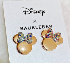 Disney X BAUBLEBAR Minnie Mouse Rhinestone Gold Stud Earrings - New