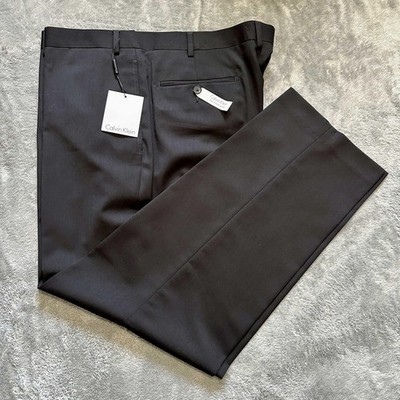 NWT Calvin Klein Mens Dress Pants 40x30 Black Flat Front Formal Wedding Trousers