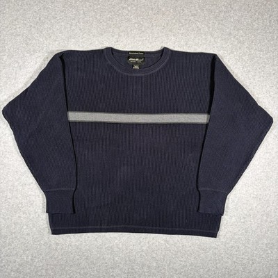 Eddie Bauer Sweater Mens Medium Blue Stonewashed Cotton Ribbed Knit Crew Neck