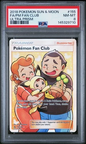 2018 POKEMON SUN & MOON ULTRA PRISM #155 FULL ART/POKEMON FAN CLUB PSA 8