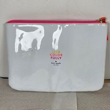 Kate Spade New York Live Color Fully White Patent Vinyl Pouch Cosmetic Bag 10x7