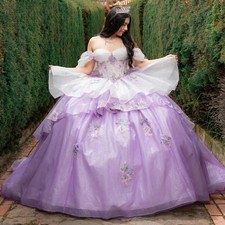 Princesse Quinceanera Dresses Ball Gown Sweetheart Purple TulleApplique Sweet 16