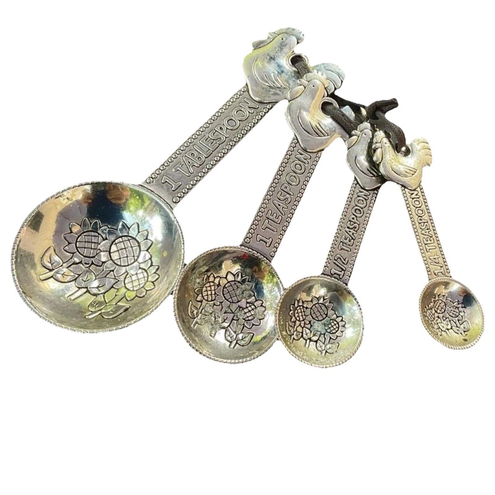 Ganz Metal Embossed Measuring Spoon Set Sunflowers & Chickens Farmhouse