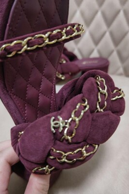 CHANEL Matrasse Chain Sandals Mules Shoes Women EU 36 Bordeaux