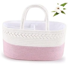 Diaper Caddy Organizer, Cotton Rope Nursery Baby Basket, Changing Large Pink