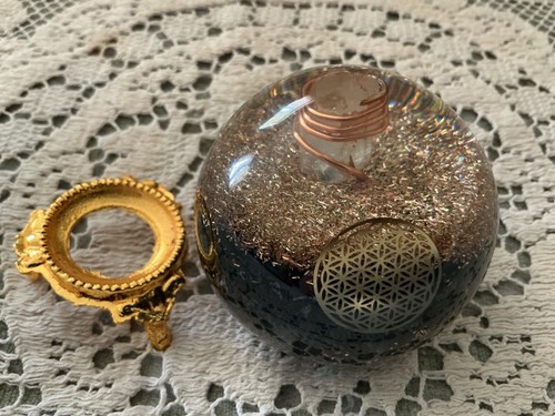 Orgonite Black Tourmaline Sphere Ball With Flower Of Life Symbol Healng Stone - Picture 5 of 6