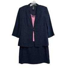 Scarlett Vintage Women’s Size 9/10 Suit 3pc Set Skirt Blazer Tank Navy Blue Pink