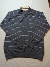 M S Blue Harbour Men  s Small Striped Mock Neck Sweater   Grey / Navy Casual Knit