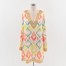 Flying Tomato Ikat Shift Dress Sz S Bell Sleeve Peasant Boho Tunic Lightweight