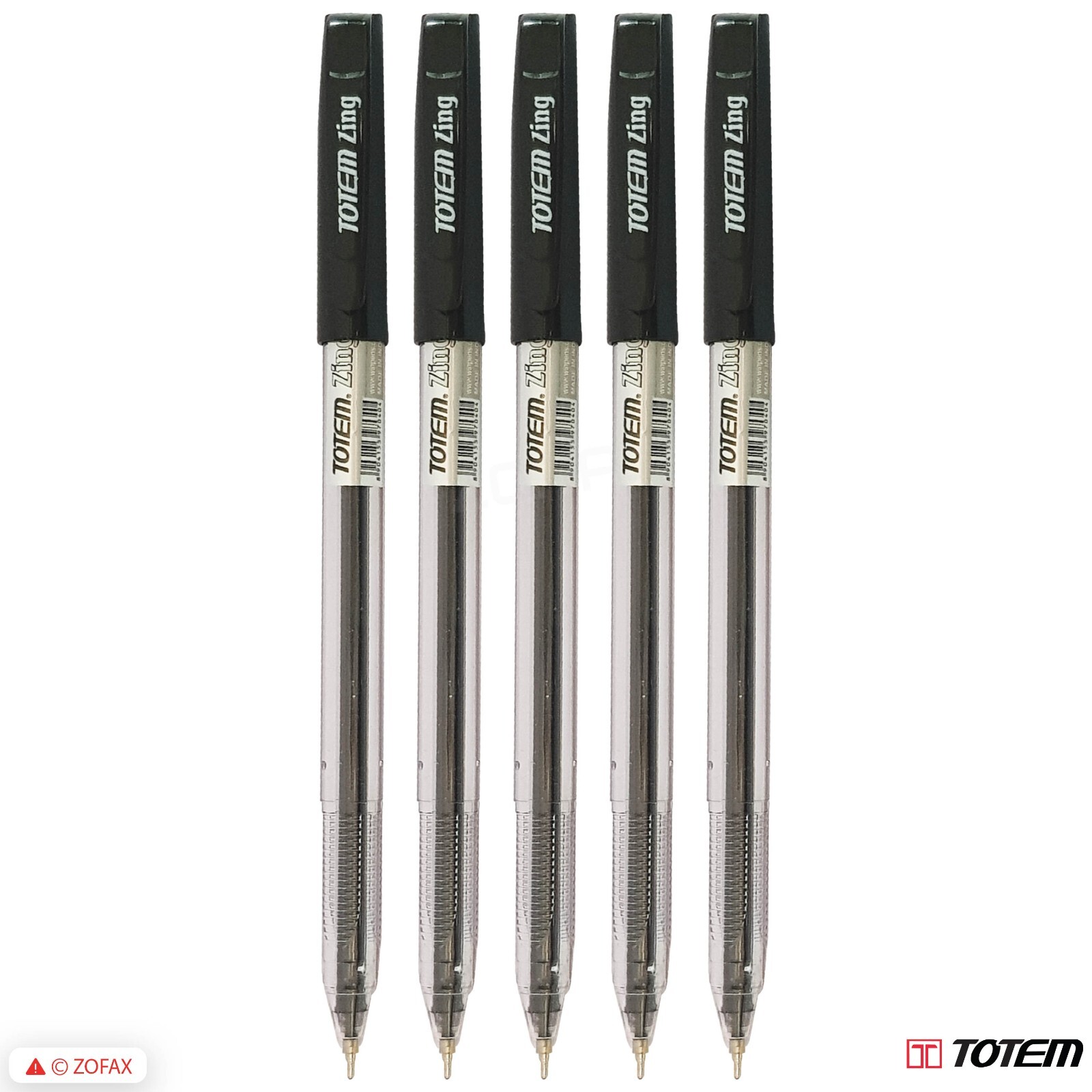 5 x 0.7mm Ball Pens TOTEM Zing BLACK Ballpoint Pens Comfort Grip Smooth