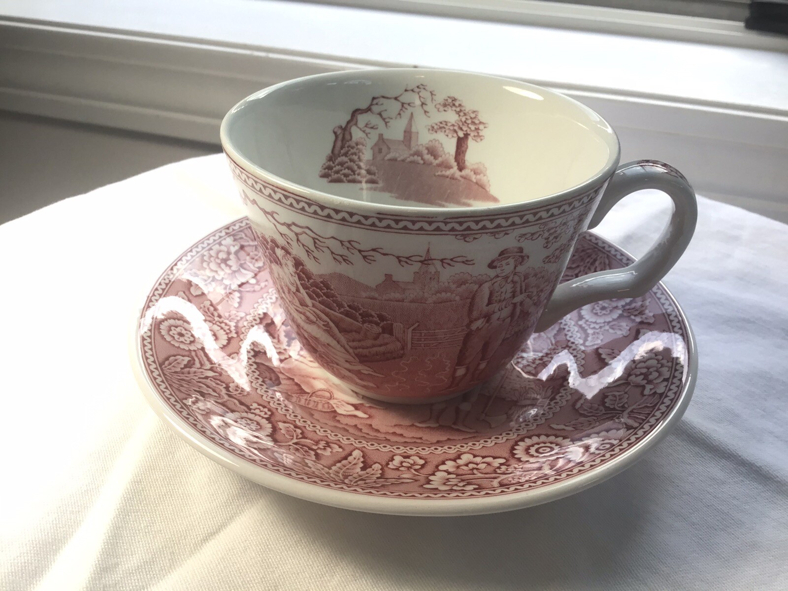 Spode Woodman Cup & Saucer. Archive Collection Red Transfer Ware 8 Sets ...