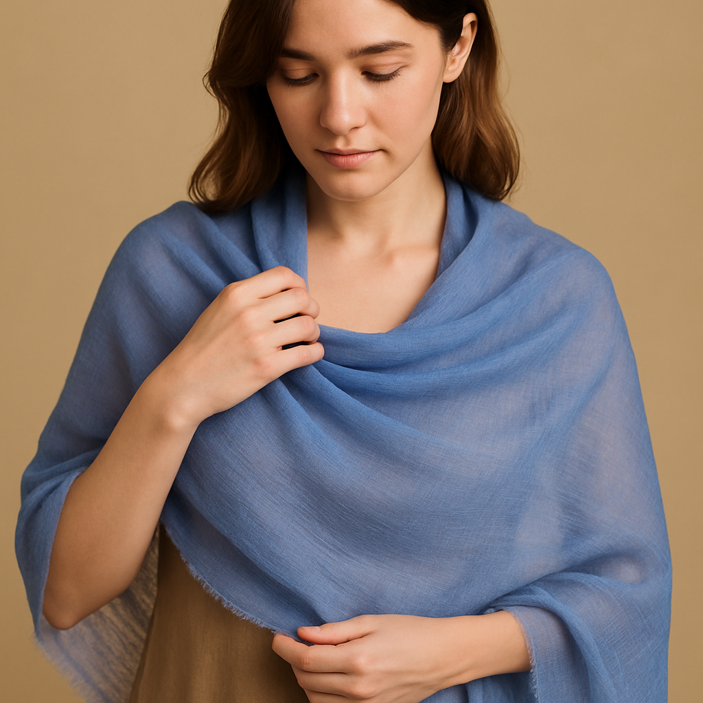 Himalayan Sky Blue Pashmina Shawl in 100% Pure NPIA Certified Cashmere