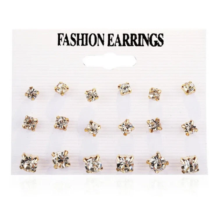 Earrings Stud Set Multipack 9 Pairs New Plain Gold Studs For