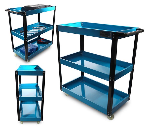 Werkstattwagen Werkzeugwagen Rollwagen Trolley 3 Ebenen FäCher Blau Bituxx-image