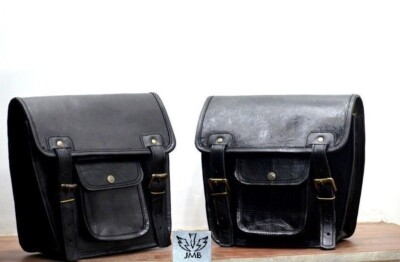 Motorcycle Pouch Black Leather Side Pouch Saddlebags Saddle Panniers JMB TM