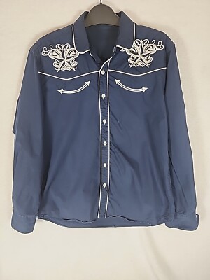 Coofandy Mens Shirt Western Size M Cowboys Star Button Up Shirt Blue White Trim 