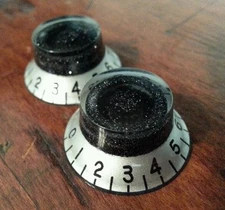 2 Guitar top hat volume/tone knobs. Silver/Black Flake.. JAT CUSTOM GUITAR PARTS