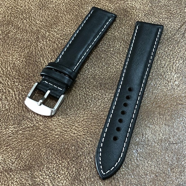 Size 18/20/22mm Taper Style Men Black Leather Padded Watch Strap/Band S