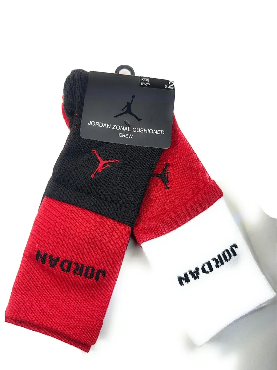 NIKE AIR JORDAN 2 Pairs High Crew Socks Red Black Boys 5Y 7Y