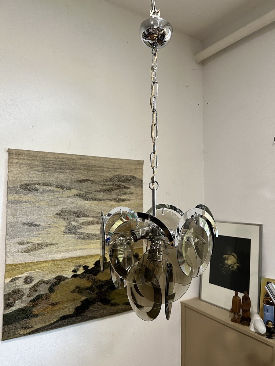 True Vintage Gino Vistosi Ceiling Lamp Smoked Glass Chrome