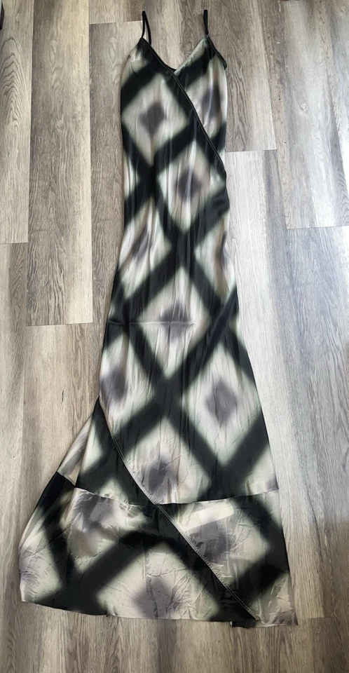 Maxi Vestido RICK OWENS Negro Sin Mangas Cupro Japoneta Cuello en V Estampado Lido EDFU Talla EE. UU. 2 Foto 3 de 4