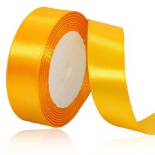 Solid Color Yellow Satin Ribbon 1 Inches x 25 Yards Fabric Satin Ribbon for G...