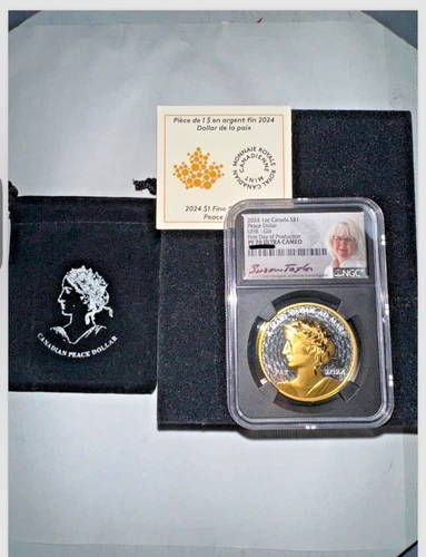2024 $1 Canada 1 oz Proof Silver Peace Dollar Gold Gilt UHR NGC PF70 FDOP Taylor