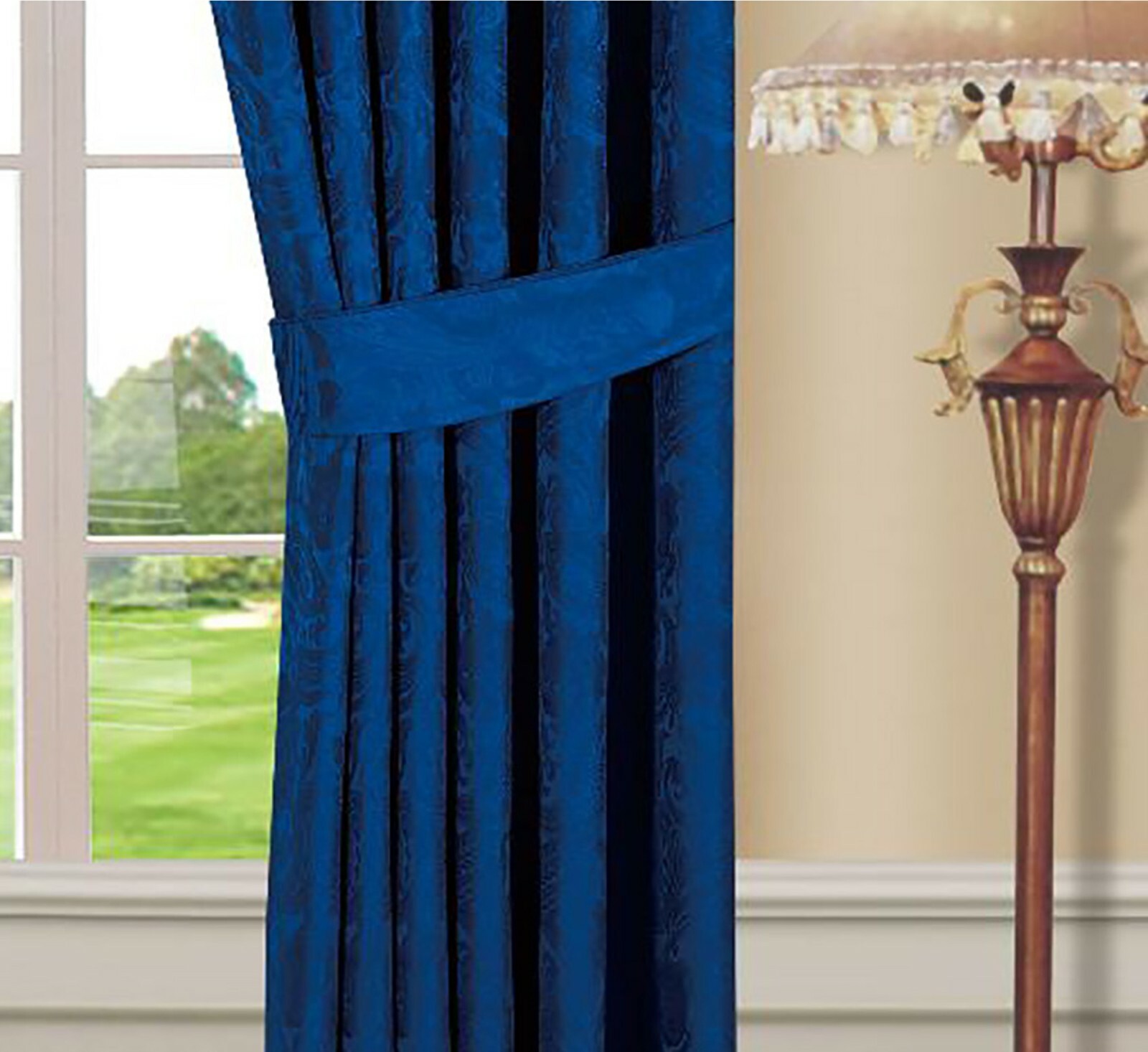 Ring Top Curtains Pair Set Jacquard Fully Lined Eyelet Ready Made Free Tie Backs eBay