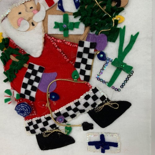 Christmas Wall Hanging Felt Handmade Santa Reindeer Elf Trees Embroidery 30” - Picture 8 of 21