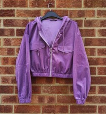 Purple Velvet Corduroy Jacket Zip Up Hoodie Cropped Plain Coat Shein