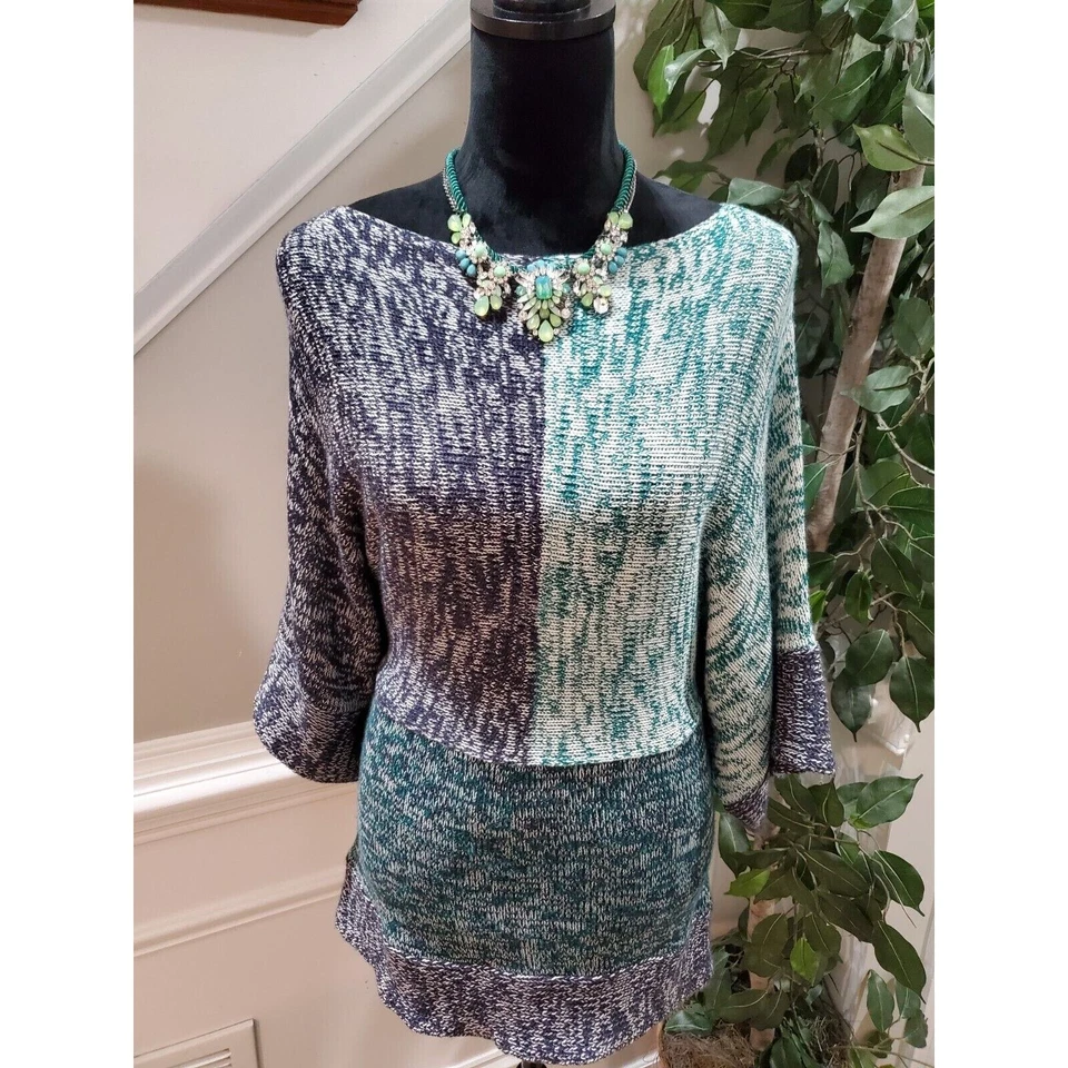 Suéter Pullover Manga Larga Cuello Barco Acrílico Gris/Verde De Colección Suzie Mujer L Foto 2 de 4