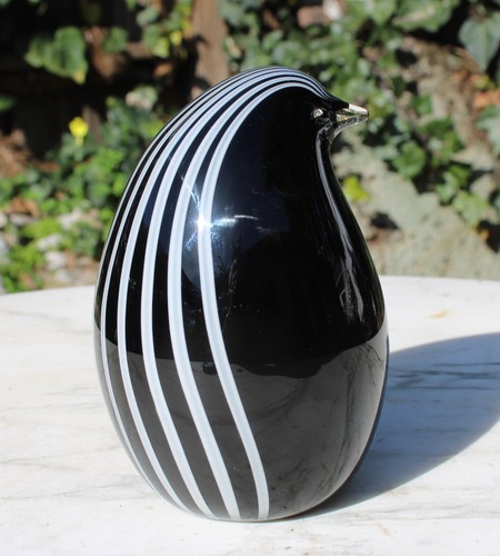 Murano Glass Penguin Black w/ White Stripes