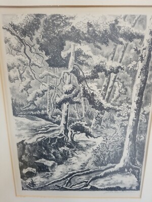 Block Print John David Dunn Stanley Kansas Artist Trees 1968