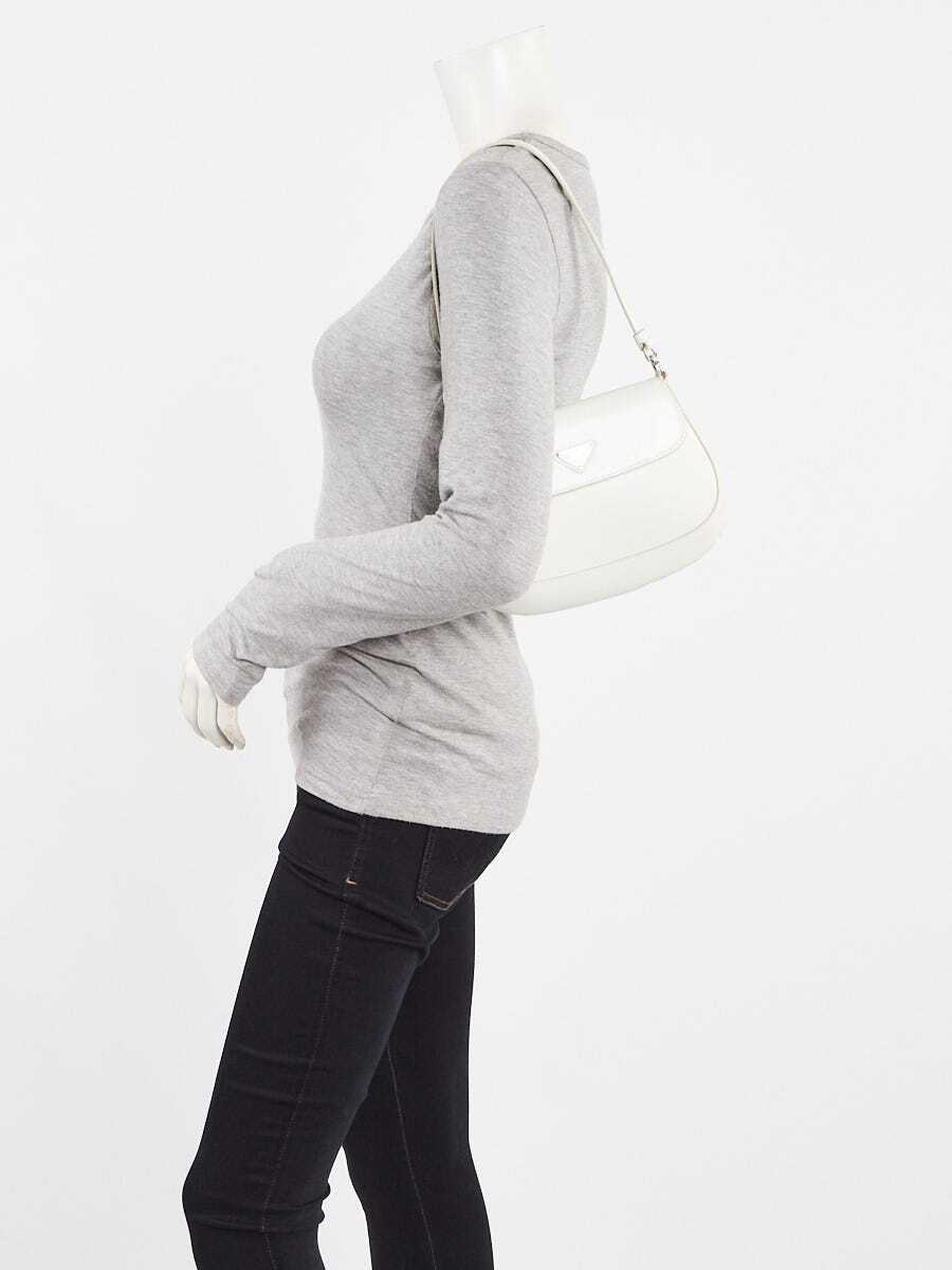 Prada White Brushed Leather Cleo Flap Shoulder Bag | eBay