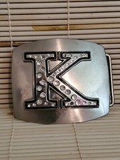 Vintage Stainless Steel Belt Buckle Letter K With Rhinestones
