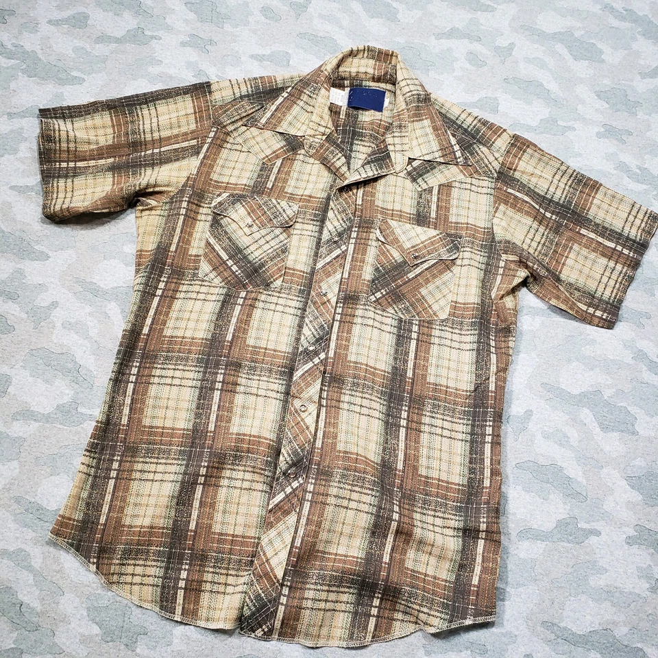 Vintage Panhandle Slim Shirt Mens 16-33 Brown Striped Short Sleeve Pearl Snap... - Image 2 of 4