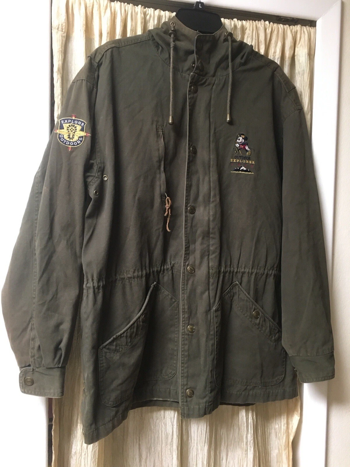 Vtg Disney Outdoor Explorer Mickey Mouse Jacket Green Mens Sz S