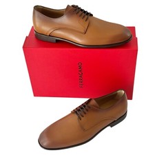 Ferragamo Fosco 9 EE Plain Toe Oxford Derby Men's Brown Dress Shoes Vicuna Calf