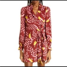 Farm Rio Toucanissimo Long Sleeve Print Beaded Tie Wrap Dress SMALL