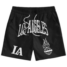 Los Angeles Graphic Drawstring Waist Shorts in Black, Size M