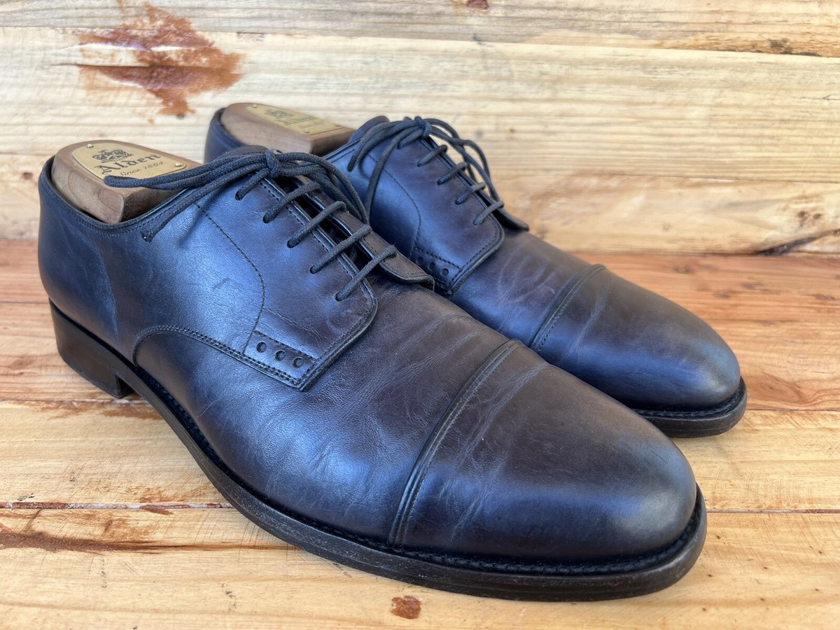 Prada Oxford Cap Toe Navy blue Leather Lace-Up Dress Shoes Size UK 