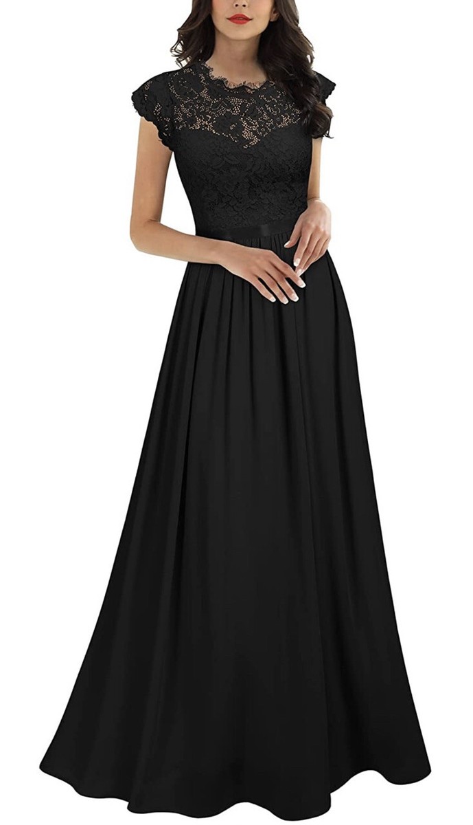 Miusol Womens Formal Floral Lace Evening Party Maxi Dress (Large, Black) |  eBay
