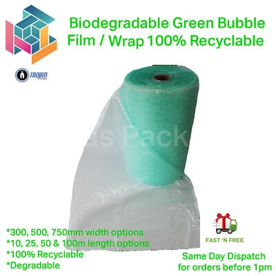 Biodegradable Green Bubble Film Wrap Rolls Small Eco Friendly 100% Recyclable