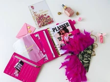 HotPink Leather notebook cover A5 big binder 6 rings. Leather planner binder A5.