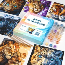 6 Pack Paint by Numbers Kit for Adults Beginners Wild Cats DIY Canvas Art Set
