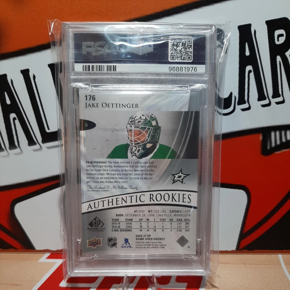 2020 UPPER DECK SP GAME USED JAKE OETTINGER SILVER JERSEY ROOKIE PSA 9 MINT - Image 2 of 2