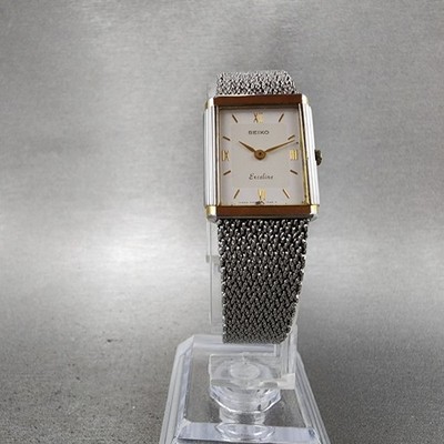 Seiko Exceline Tank Watch Women 18mm Silver Dial Two Tone 7320