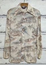 Vintage 70s Levi  s Western Scenic Print Shirt Cowboy Polyester Button Up Fits M